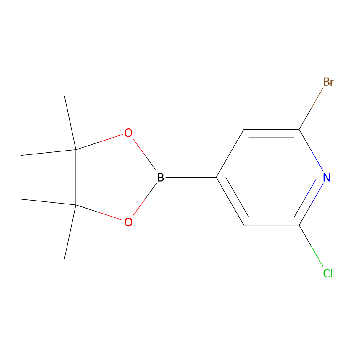 2-Bromo-6-chloro-4-(4,4,5,5-tetramethyl-1,3,2-dioxaborolan-2-YL)pyridine molecular structure, CAS 2223052-45-5