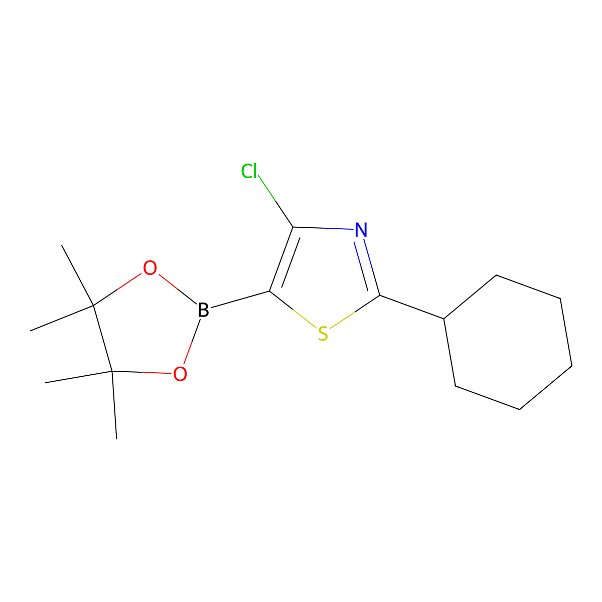 4-Chloro-2-(cyclohexyl)thiazole-5-boronic acid pinacol ester molecular structure, CAS 2223052-52-4