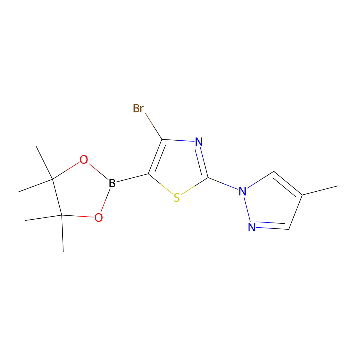 4-Bromo-2-(4-methyl-1H-pyrazol-1-yl)thiazole-5-boronic acid pinacol ester molecular structure, CAS 2223052-65-9