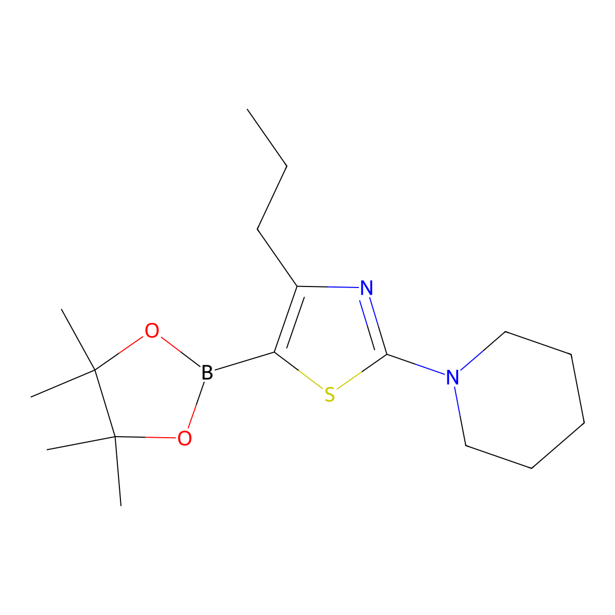 4-(n-Propyl)-2-(piperidino)thiazole-5-boronic acid pinacol ester molecular structure, CAS 2223052-71-7
