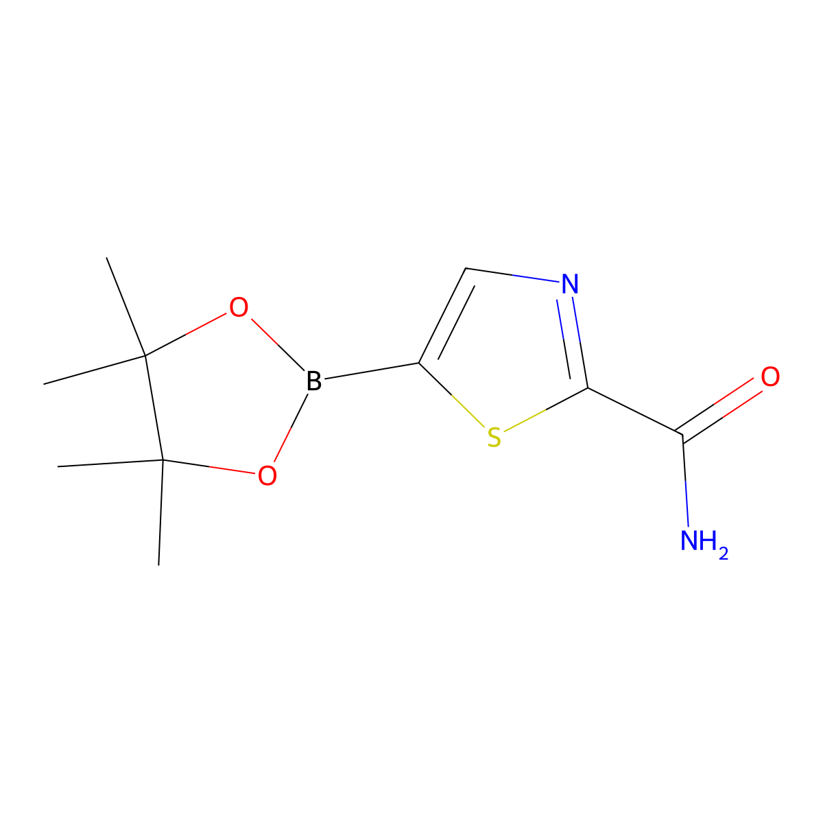 5-(4,4,5,5-Tetramethyl-1,3,2-dioxaborolan-2-yl)thiazole-2-carboxamide molecular structure, CAS 2223052-77-3