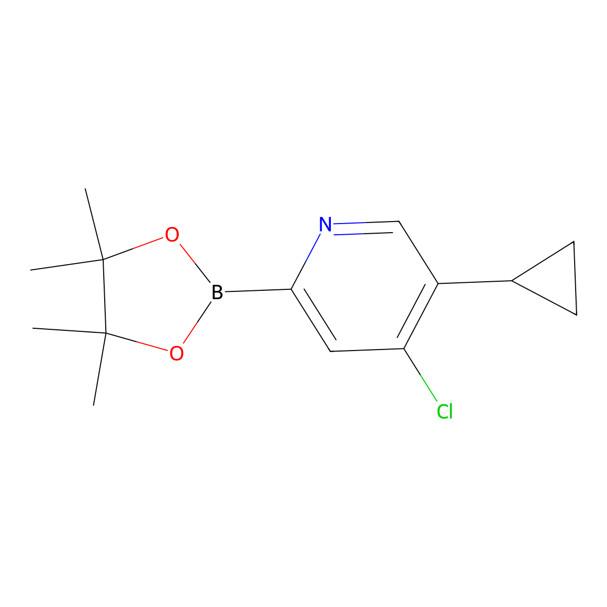 4-Chloro-5-cyclopropyl-2-(4,4,5,5-tetramethyl-1,3,2-dioxaborolan-2-yl)pyridine molecular structure, CAS 2223053-50-5