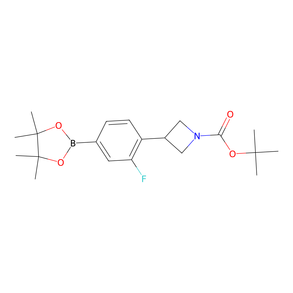 Tert-butyl 3-(2-fluoro-4-(4,4,5,5-tetramethyl-1,3,2-dioxaborolan-2-yl)phenyl)azetidine-1-carboxylate molecular structure, CAS 2223053-75-4