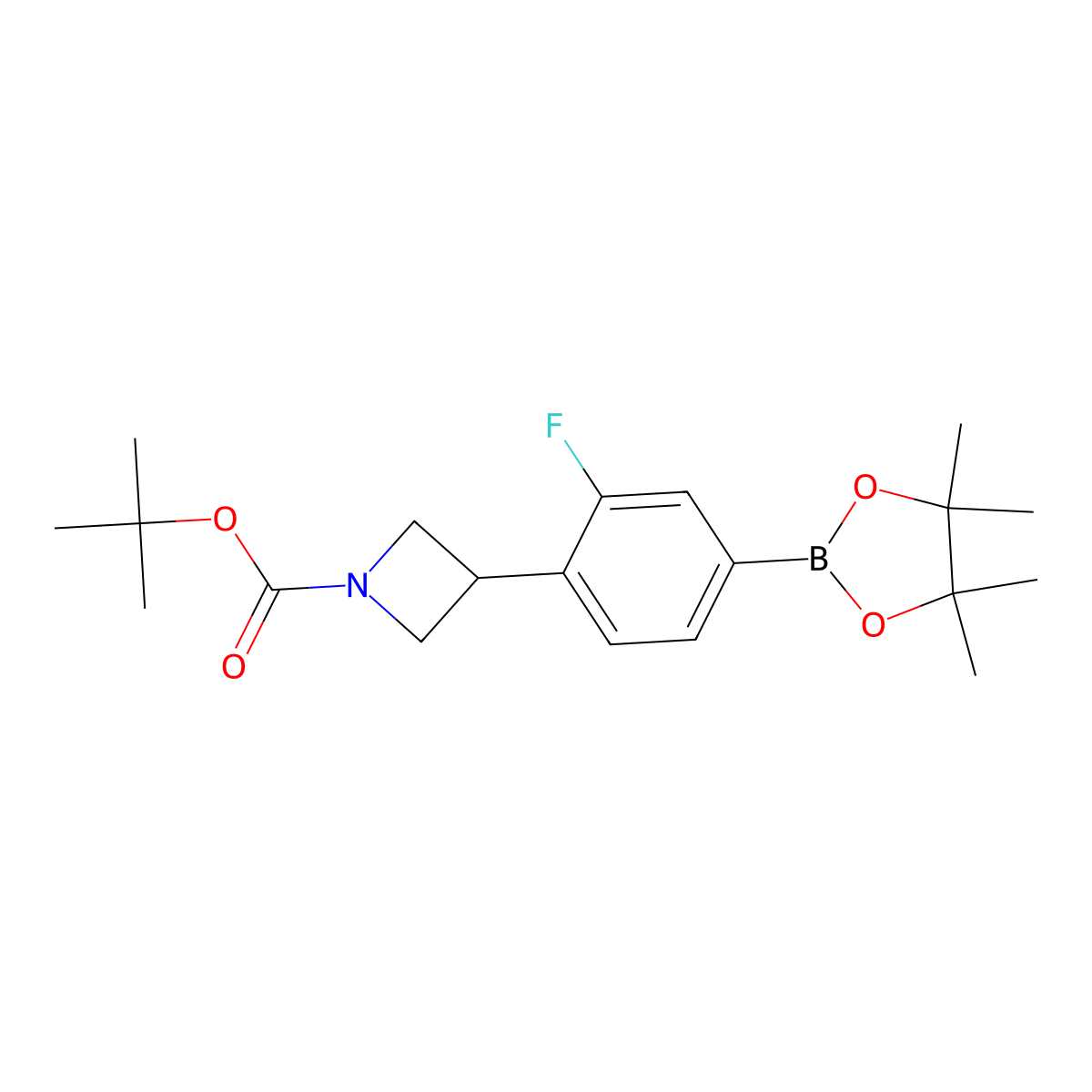 Tert-butyl 3-(2-fluoro-4-(4,4,5,5-tetramethyl-1,3,2-dioxaborolan-2-yl)phenyl)azetidine-1-carboxylate molecular structure, CAS 2223053-75-4
