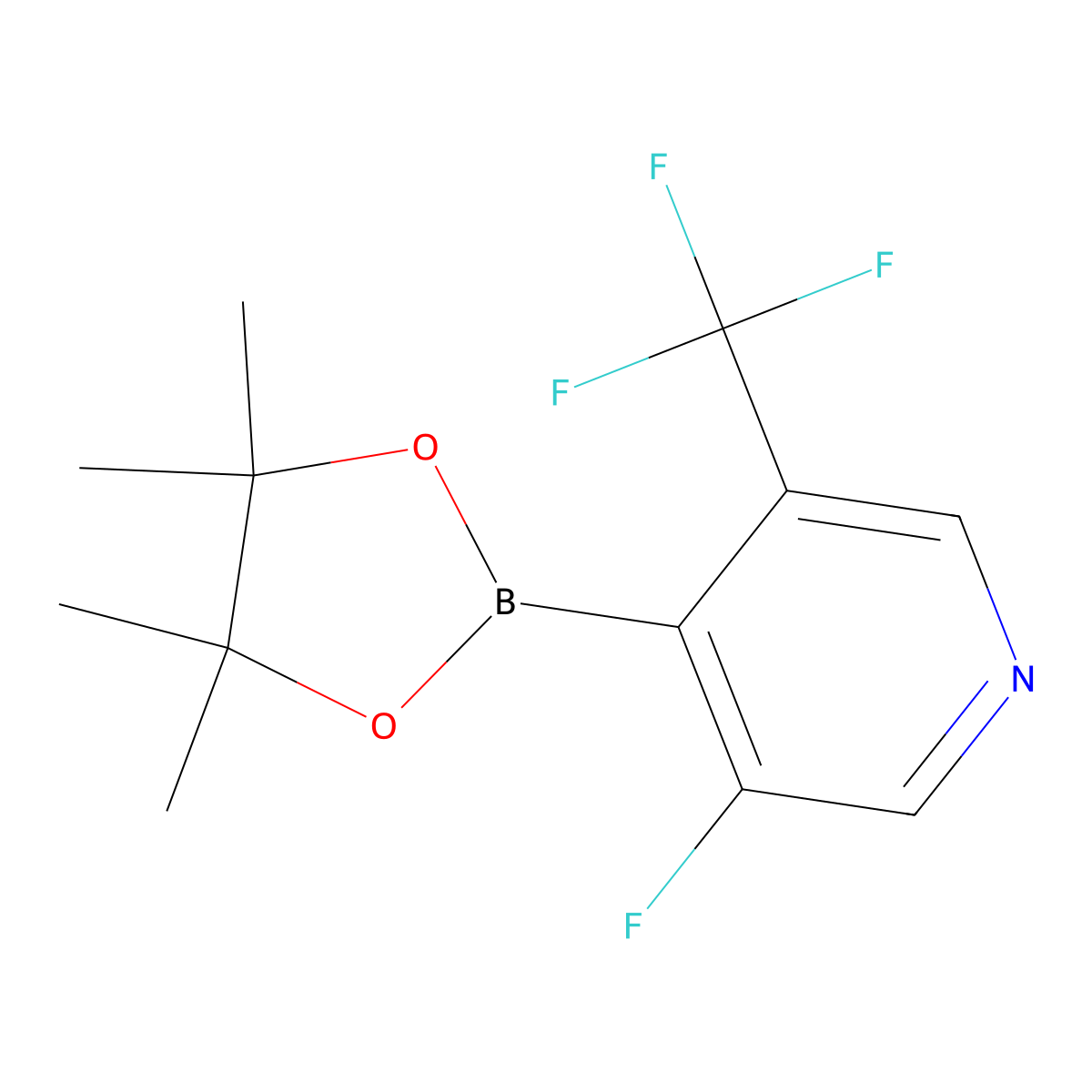 Pyridine, 3-fluoro-4-(4,4,5,5-tetramethyl-1,3,2-dioxaborolan-2-yl)-5-(trifluoromethyl)- molecular structure, CAS 2223054-08-6