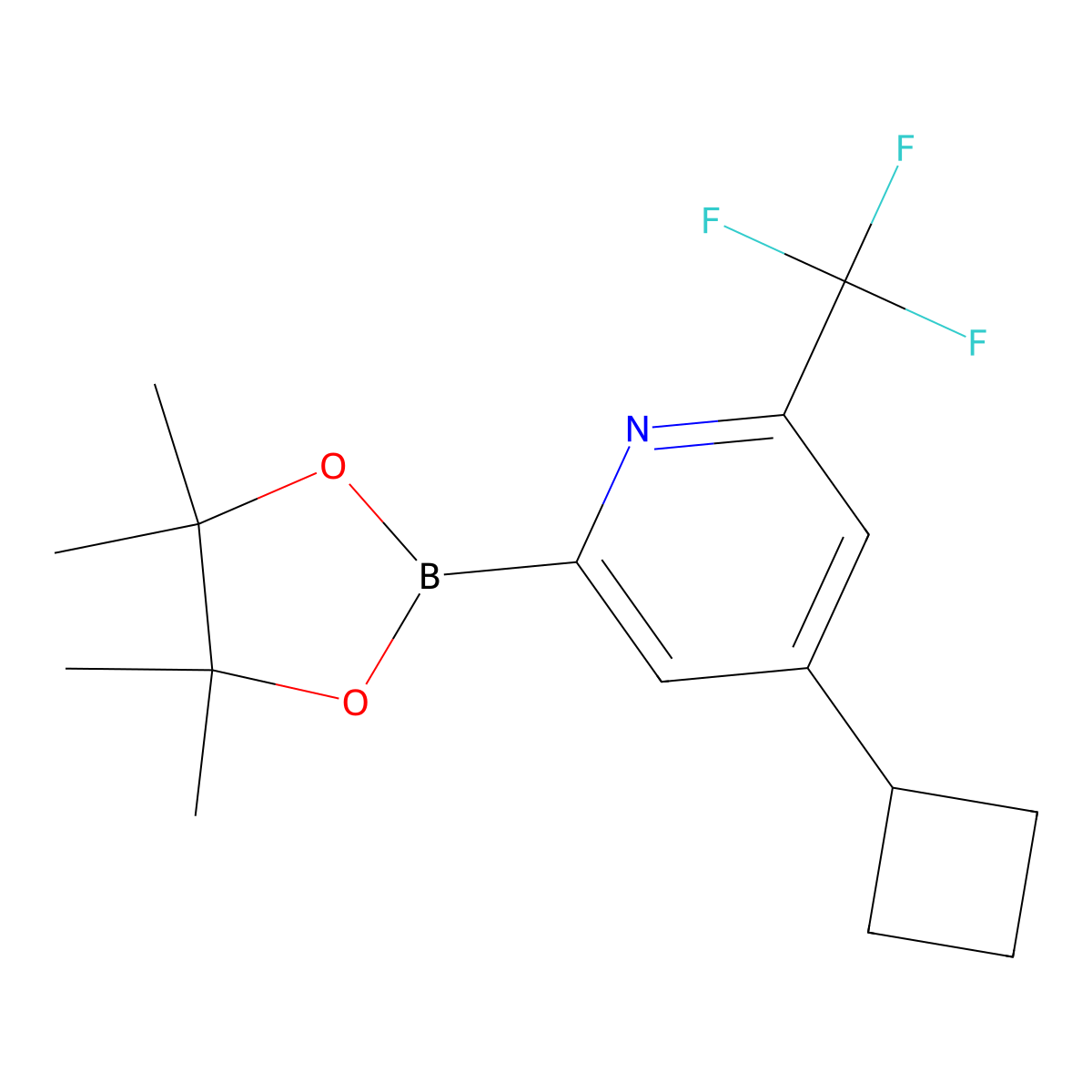 4-Cyclobutyl-2-(4,4,5,5-tetramethyl-1,3,2-dioxaborolan-2-yl)-6-(trifluoromethyl)pyridine molecular structure, CAS 2223054-17-7