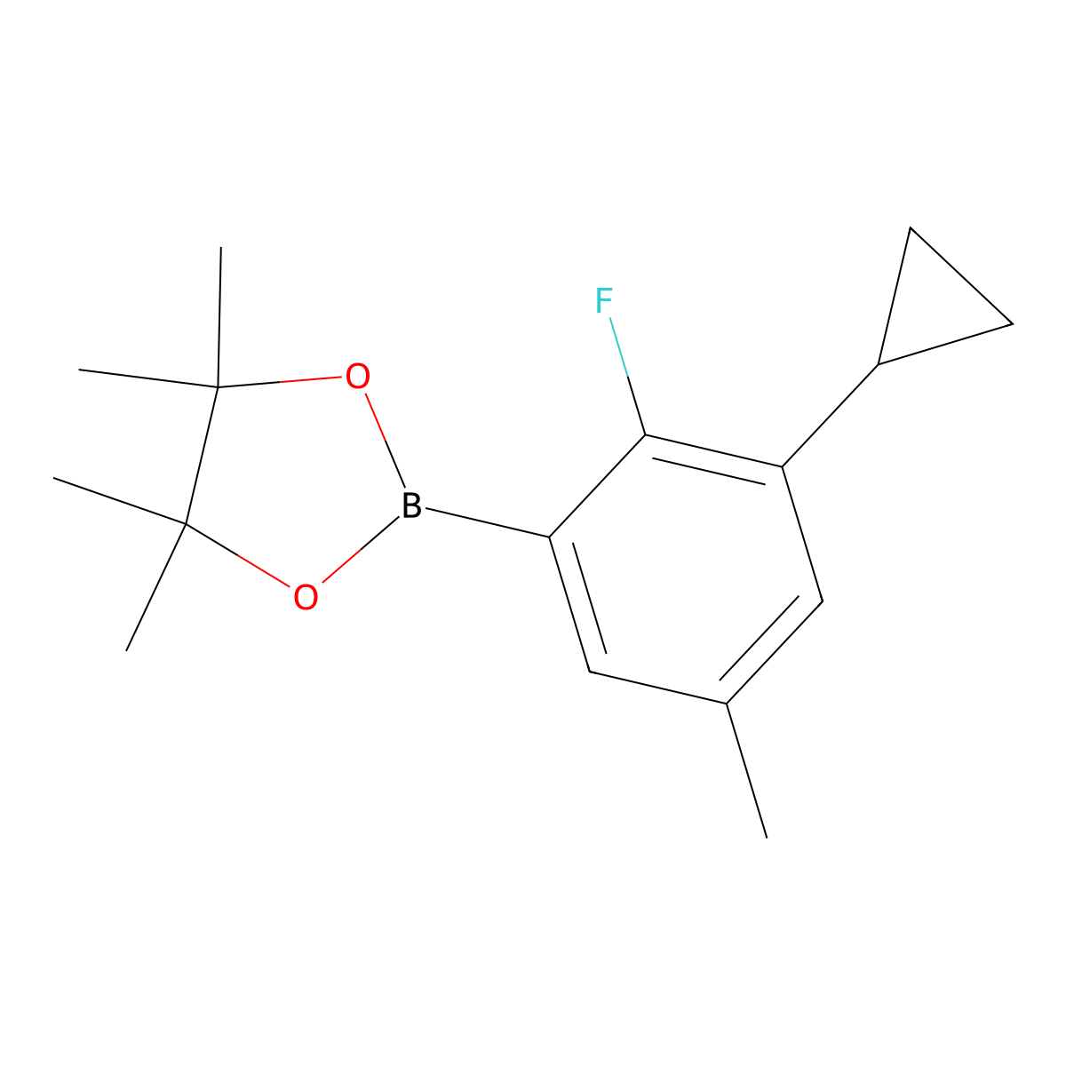 2-Fluoro-5-methyl-3-cyclopropylphenylboronic acid pinacol ester molecular structure, CAS 2223054-25-7