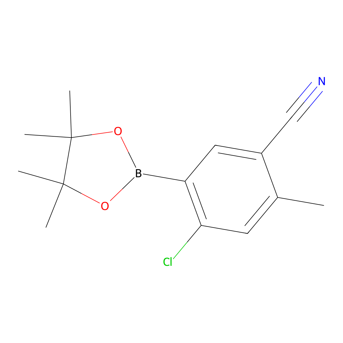4-Chloro-2-methyl-5-(tetramethyl-1,3,2-dioxaborolan-2-yl)benzonitrile molecular structure, CAS 2223054-28-0