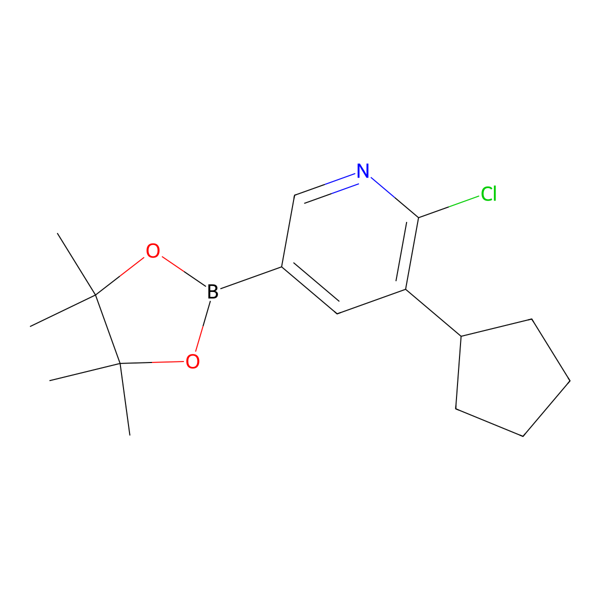 6-Chloro-5-(cyclopentyl)pyridine-3-boronic acid pinacol ester molecular structure, CAS 2223054-29-1