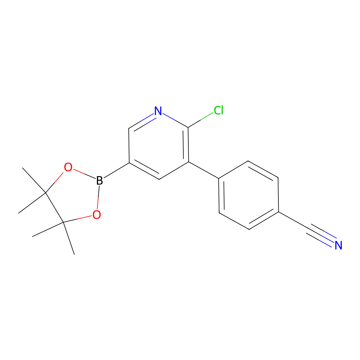 6-Chloro-5-(4-cyanophenyl)pyridine-3-boronic acid pinacol ester molecular structure, CAS 2223054-35-9