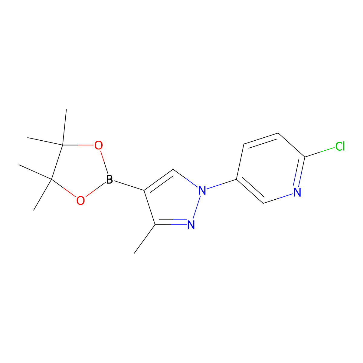 3-Methyl-1-(6-chloropyridin-3-yl)-1H-pyrazole-4-boronic acid pinacol ester molecular structure, CAS 2223054-44-0