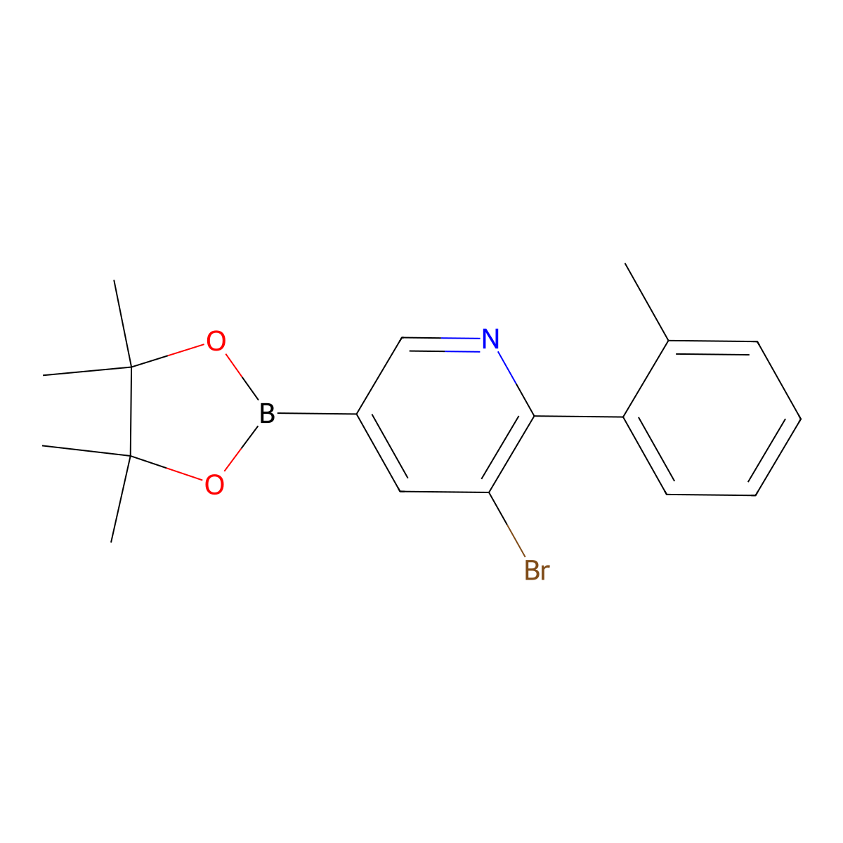 5-Bromo-6-(2-tolyl)pyridine-3-boronic acid pinacol ester molecular structure, CAS 2223054-50-8