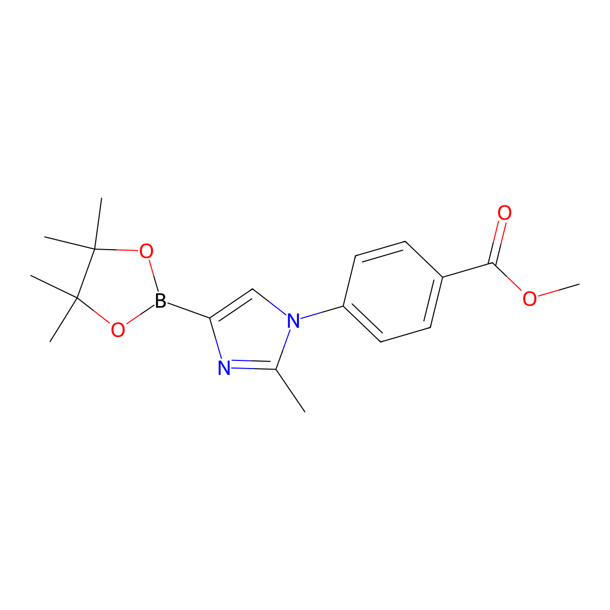 methyl 4-(2-methyl-4-(4,4,5,5-tetramethyl-1,3,2-dioxaborolan-2-yl)-1H-imidazol-1-yl)benzoate molecular structure, CAS 2223054-62-2