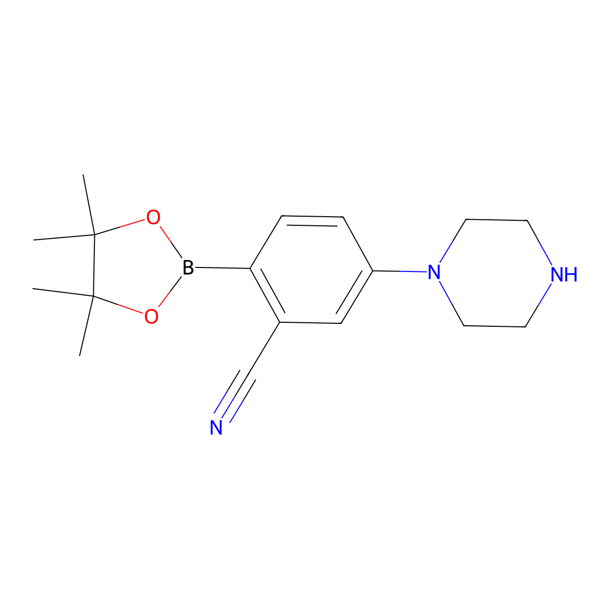 2-Cyano-4-(piperazin-1-yl)phenylboronic acid pinacol ester molecular structure, CAS 2223055-04-5