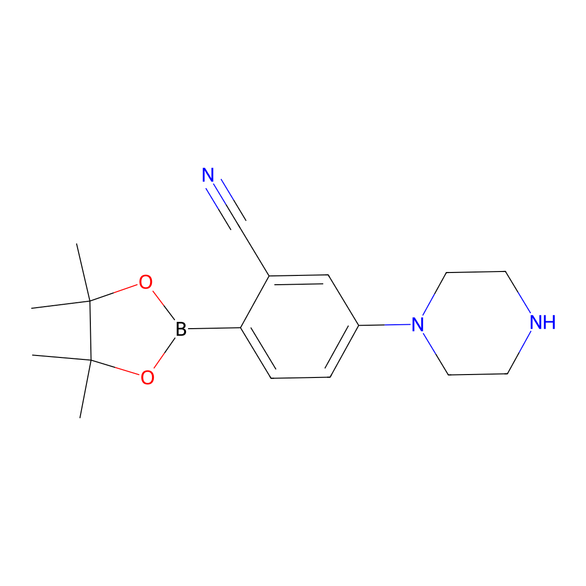 2-Cyano-4-(piperazin-1-yl)phenylboronic acid pinacol ester molecular structure, CAS 2223055-04-5
