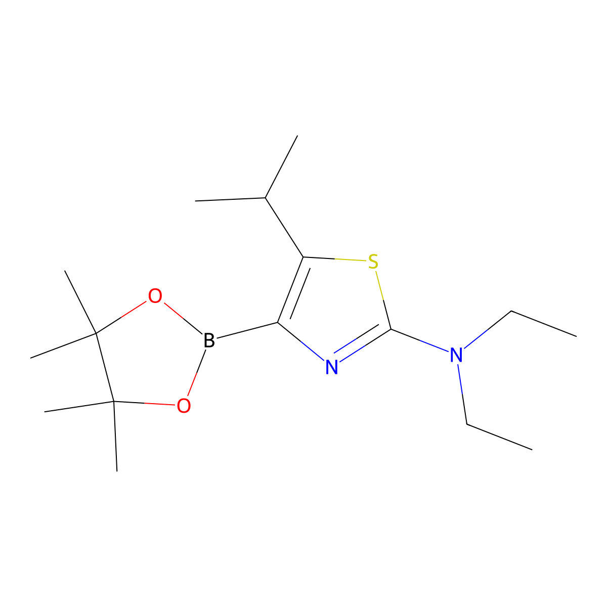 5-(iso-Propyl)-2-(diethylamino)thiazole-4-boronic acid pinacol ester molecular structure, CAS 2223055-50-1