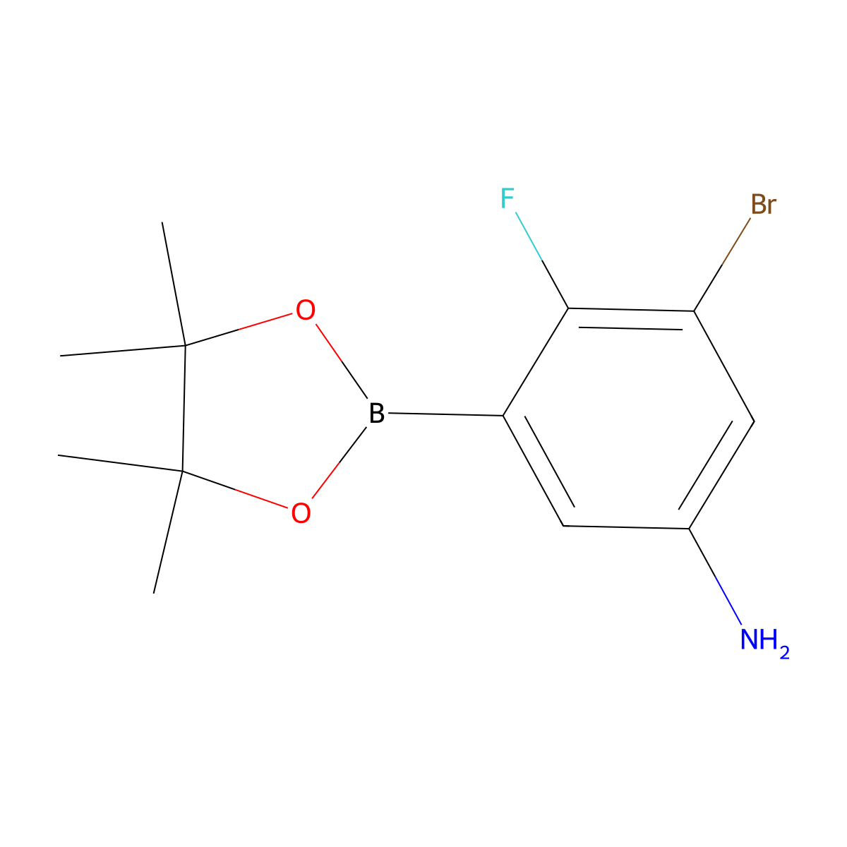 3-Bromo-4-fluoro-5-(4,4,5,5-tetramethyl-1,3,2-dioxaborolan-2-yl)aniline molecular structure, CAS 2223055-65-8