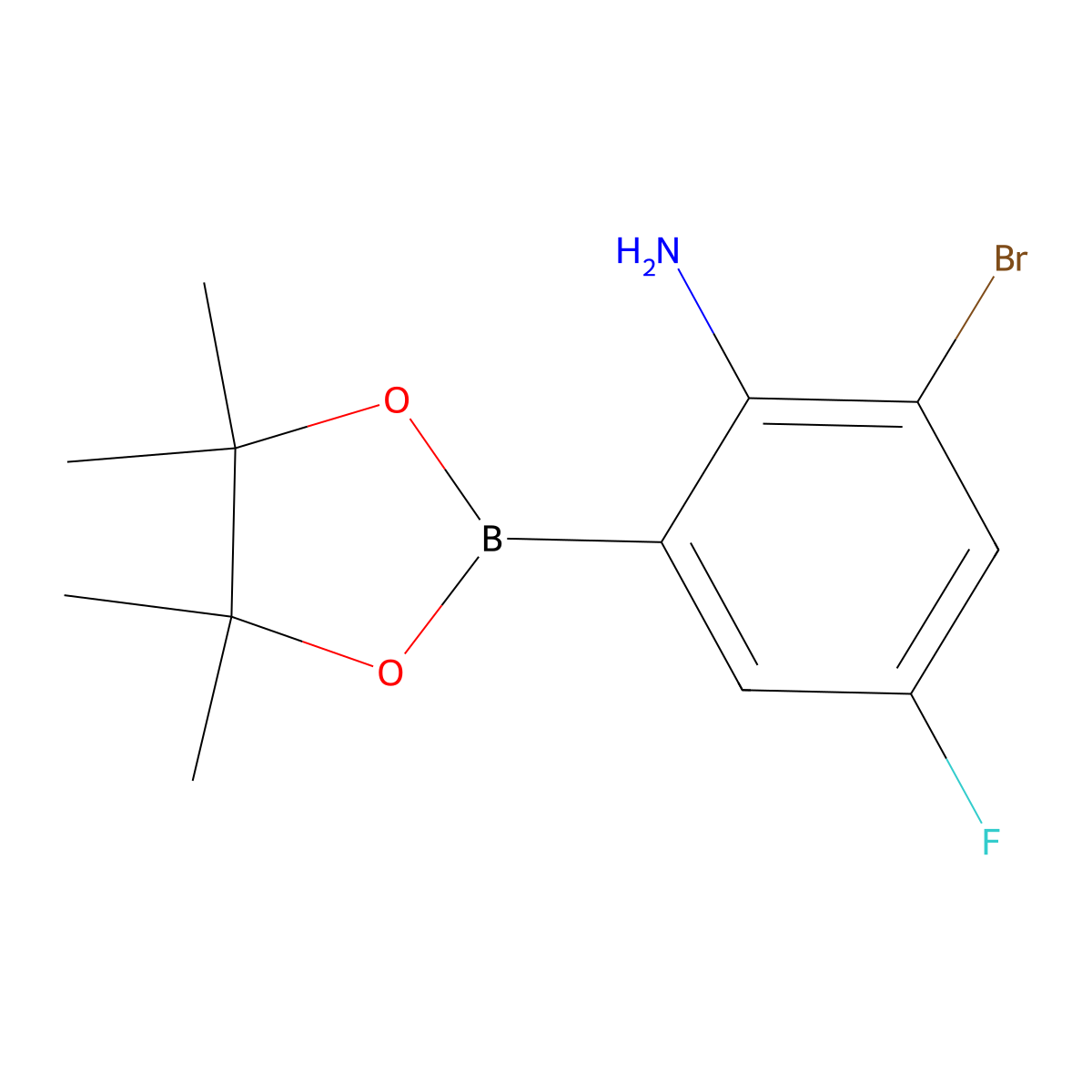 2-Bromo-4-fluoro-6-(4,4,5,5-tetramethyl-1,3,2-dioxaborolan-2-yl)aniline molecular structure, CAS 2223055-66-9
