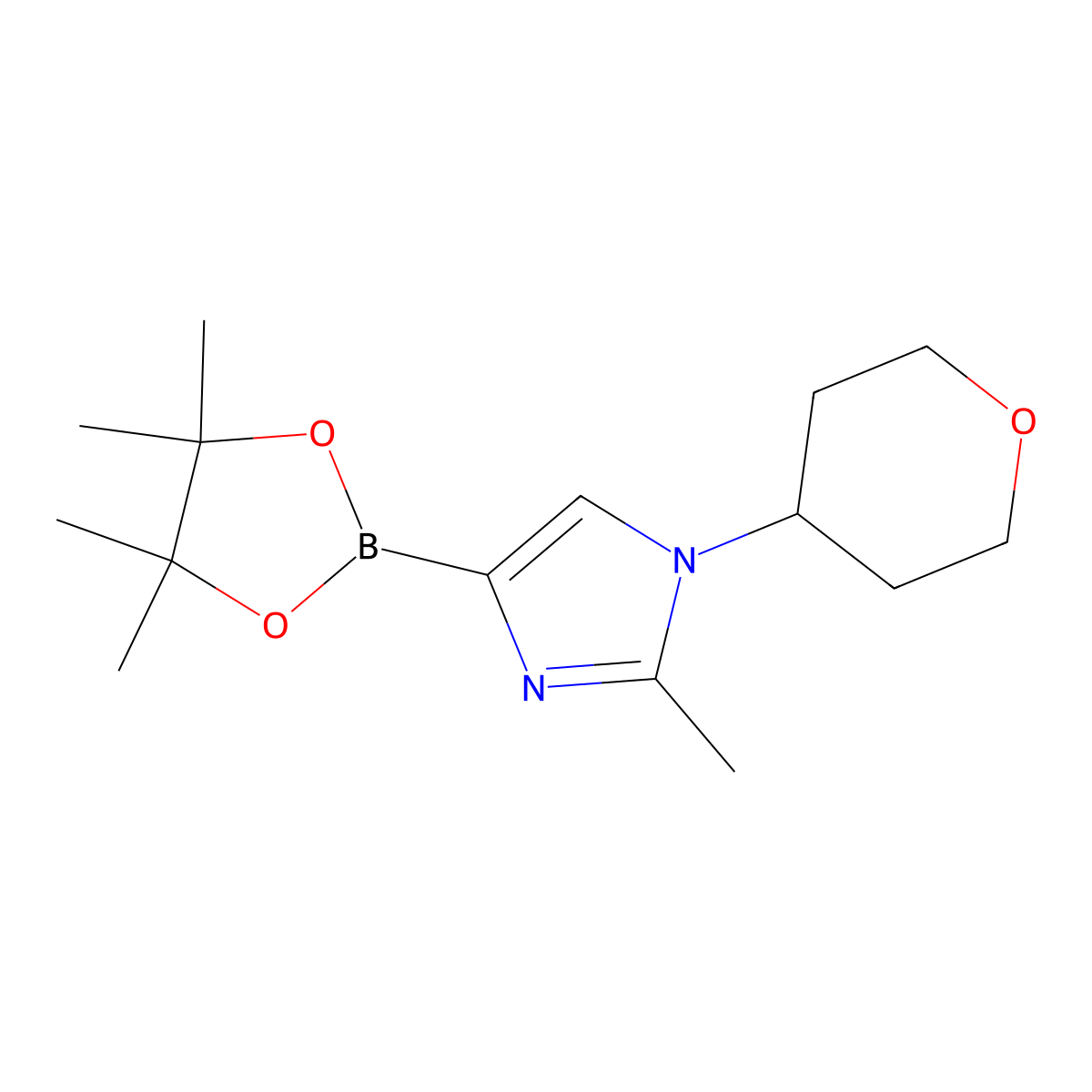 2-Methyl-1-(oxan-4-YL)-1H-imidazole-4-boronic acid pinacol ester molecular structure, CAS 2223055-76-1