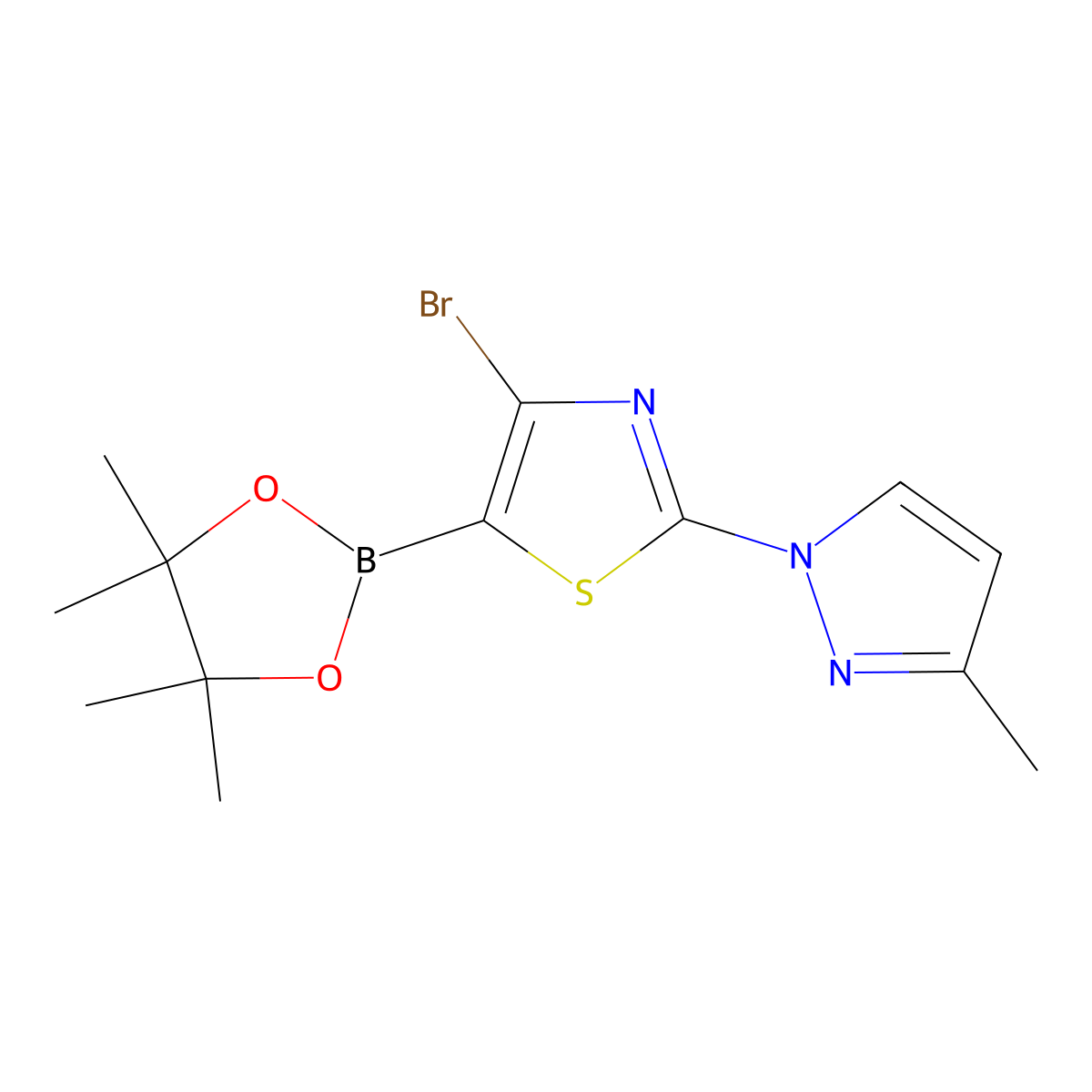 4-Bromo-2-(3-methyl-1H-pyrazol-1-yl)thiazole-5-boronic acid pinacol ester molecular structure, CAS 2223055-81-8