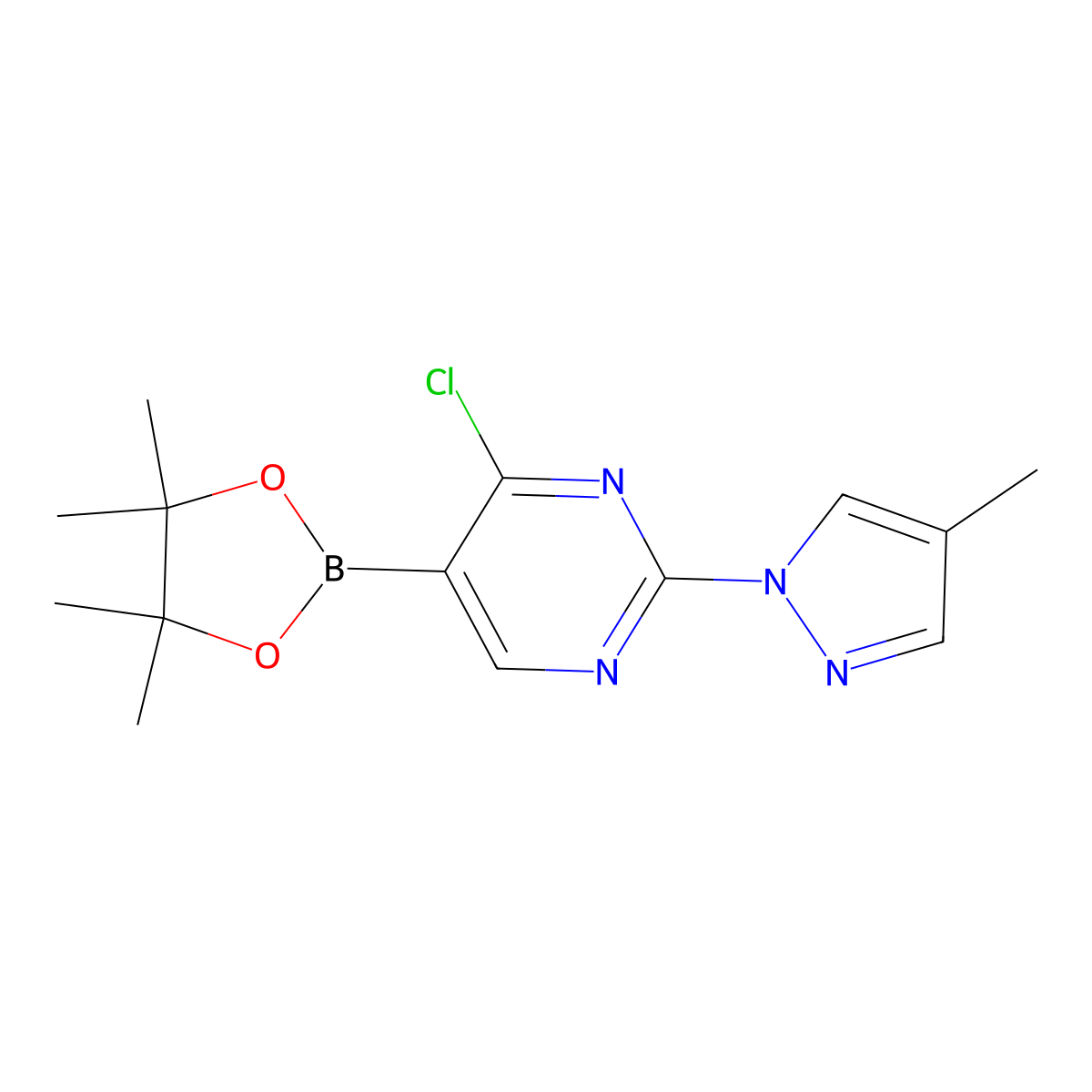 4-Chloro-2-(4-methyl-1H-pyrazol-1-yl)pyrimidine-5-boronic acid pinacol ester molecular structure, CAS 2223055-85-2
