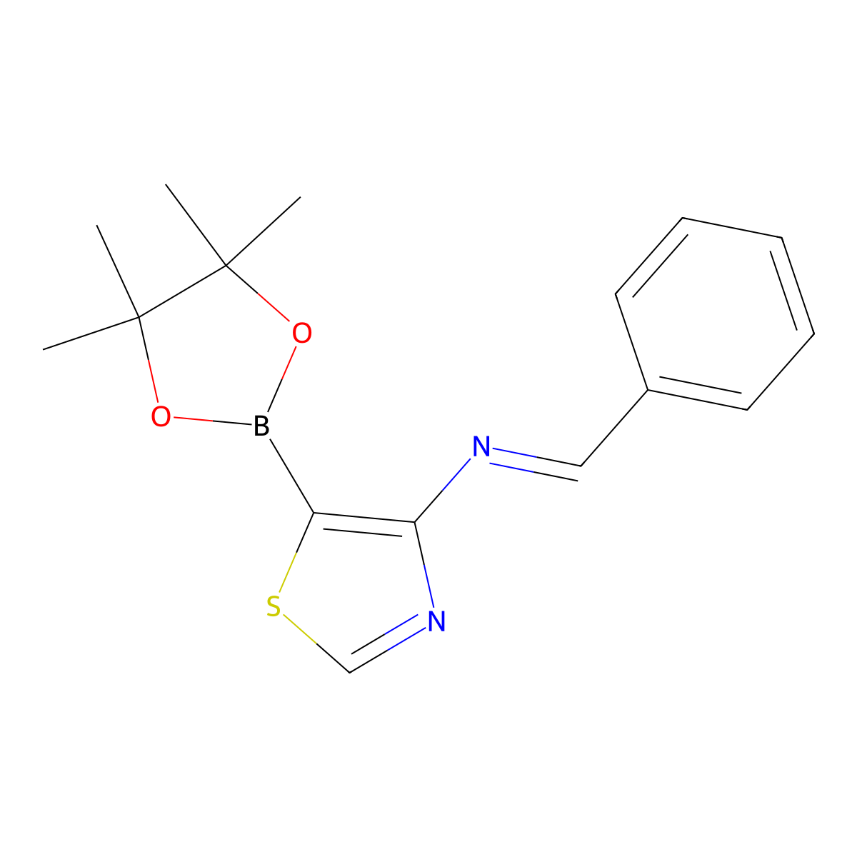 1-Phenyl-N-(5-(4,4,5,5-tetramethyl-1,3,2-dioxaborolan-2-yl)thiazol-4-yl)methanimine molecular structure, CAS 2223056-44-6