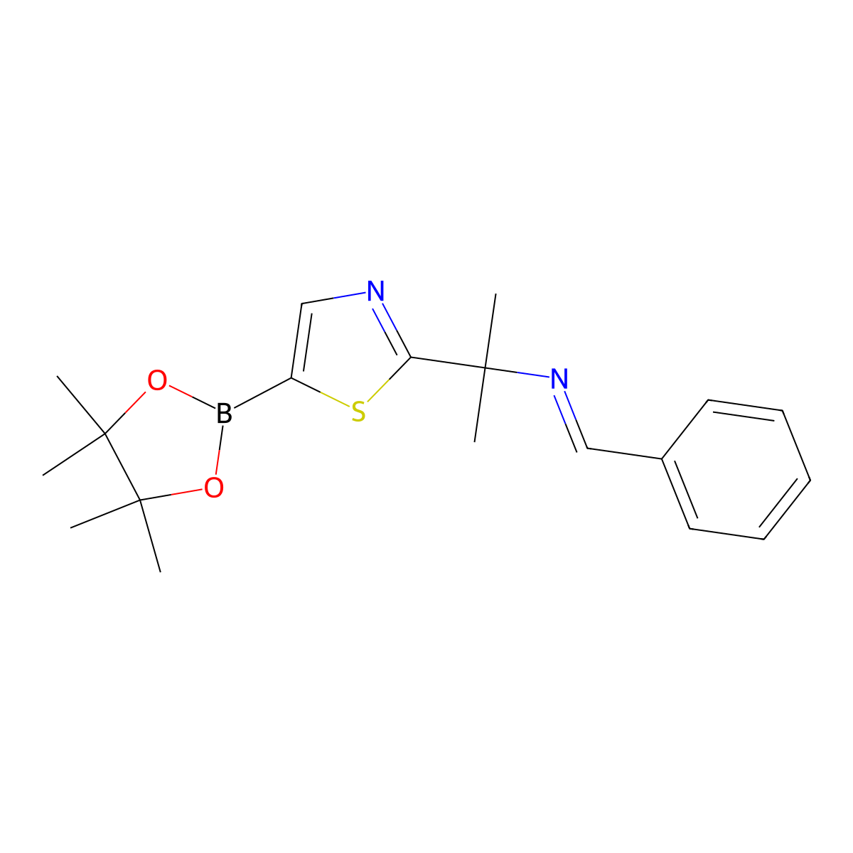 2-[2-(N-Phenylmethylene)propan-2-yl]thiazole-5-boronic acid pinacol ester molecular structure, CAS 2223056-52-6