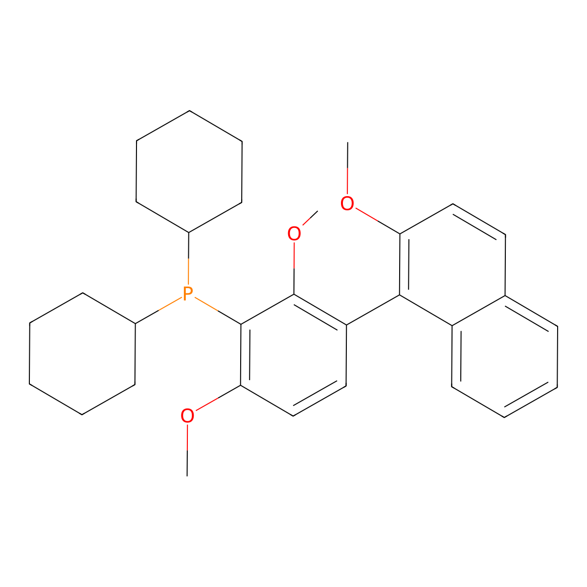 Dicyclohexyl[2,6-dimethoxy-3-(2-methoxy-1-naphthyl)phenyl]phosphine molecular structure, CAS 2223634-83-9