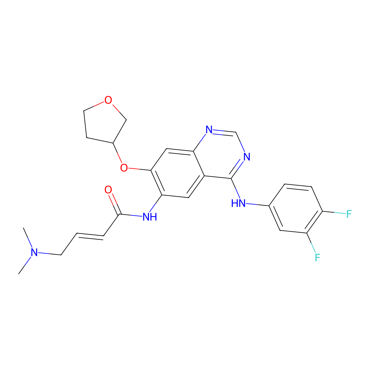 (S,E)-N-(4-((3,4-Difluorophenyl)amino)-7-((tetrahydrofuran-3-yl)oxy)quinazolin-6-yl)-4-(dimethylamino)but-2-enamide (Afatinib Impurity) molecular structure, CAS 2223677-62-9