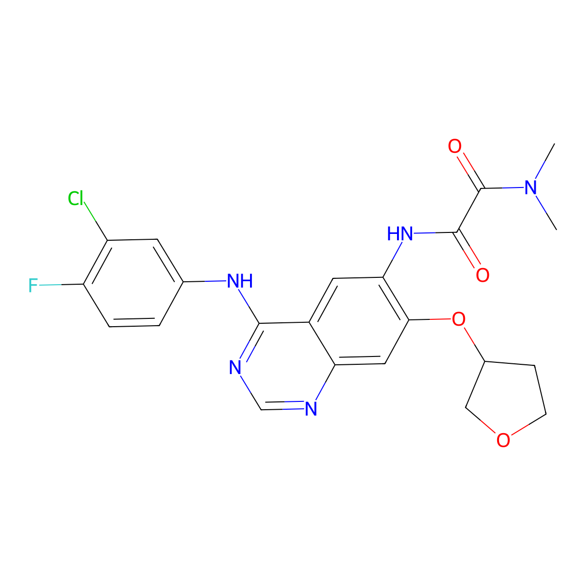 (S)-N1-(4-((3-Chloro-4-fluorophenyl)amino)-7-((tetrahydrofuran-3-YL)oxy)quinazolin-6-YL)-N2,N2-dimethyloxalamide molecular structure, CAS 2223677-66-3