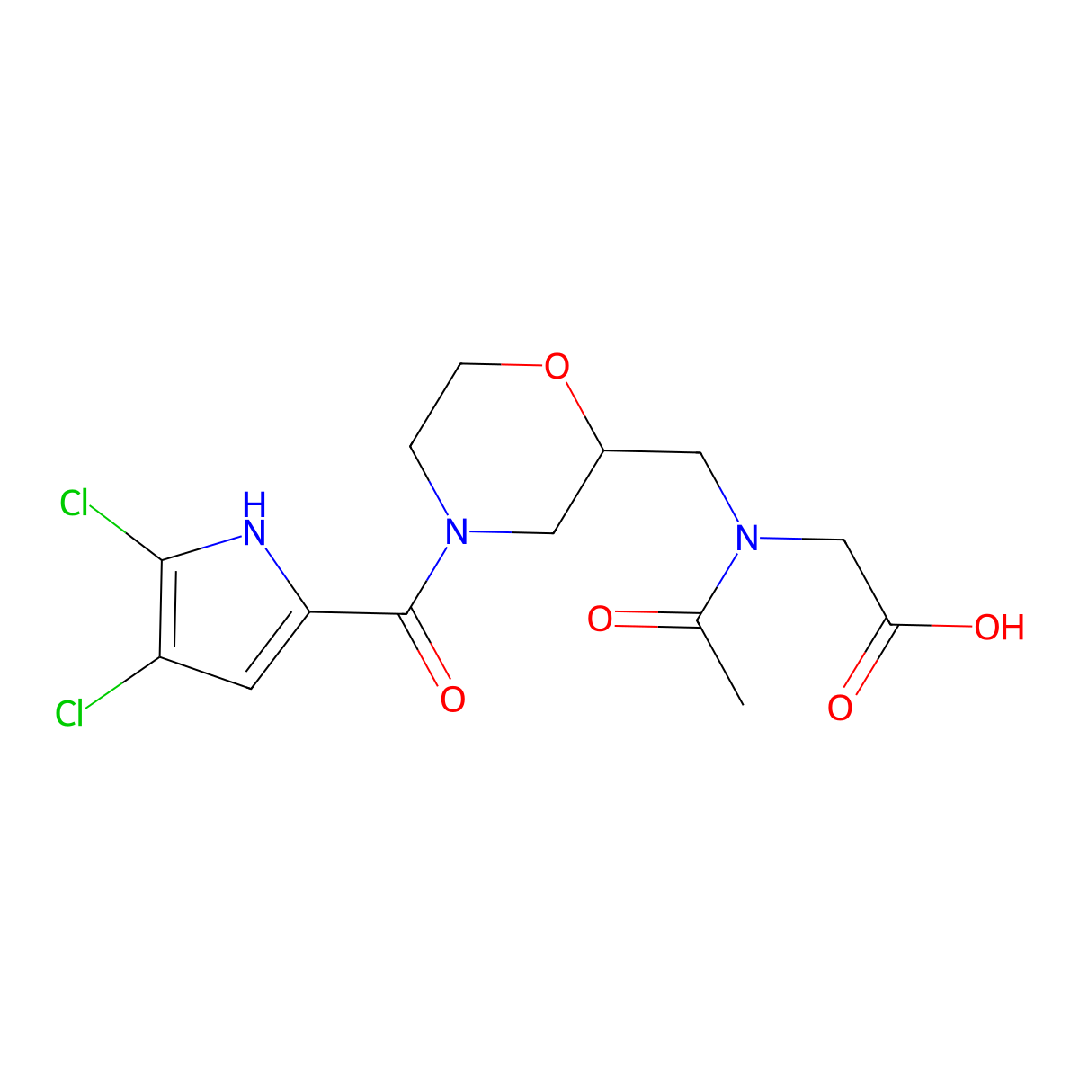 2-(N-{[4-(4,5-dichloro-1H-pyrrole-2-carbonyl)morpholin-2-yl]methyl}acetamido)acetic acid molecular structure, CAS 2223789-72-6