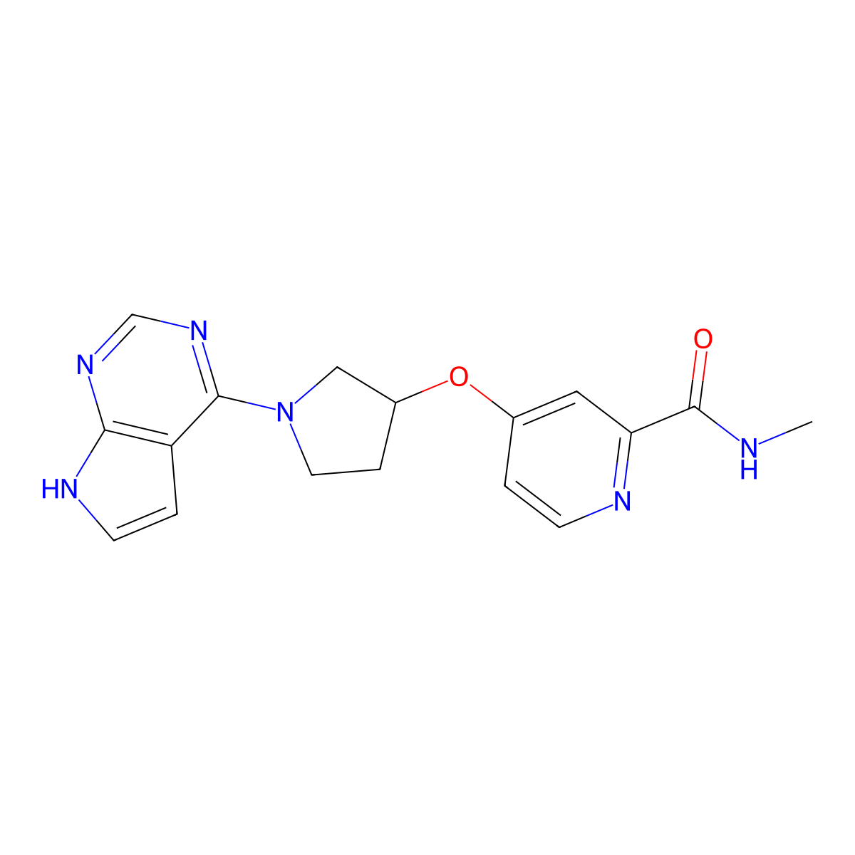 4-((1-(7H-Pyrrolo[2,3-d]pyrimidin-4-yl)pyrrolidin-3-yl)oxy)-N-methylpicolinamide molecular structure, CAS 2223879-99-8