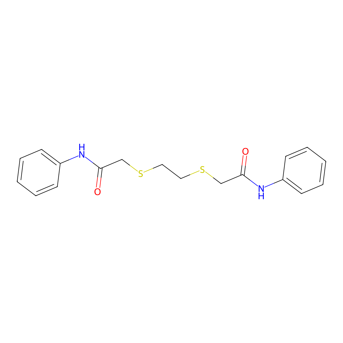 N-phenyl-2-[(2-{[(phenylcarbamoyl)methyl]sulfanyl}ethyl)sulfanyl]acetamide molecular structure, CAS 222403-70-5