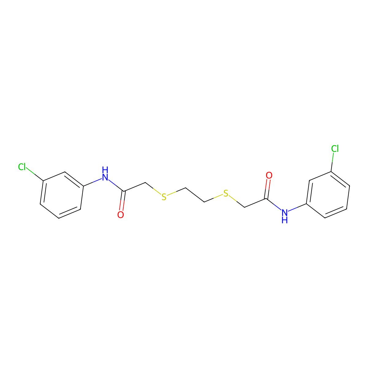 N-(3-chlorophenyl)-2-{[2-({[(3-chlorophenyl)carbamoyl]methyl}sulfanyl)ethyl]sulfanyl}acetamide molecular structure, CAS 222403-73-8