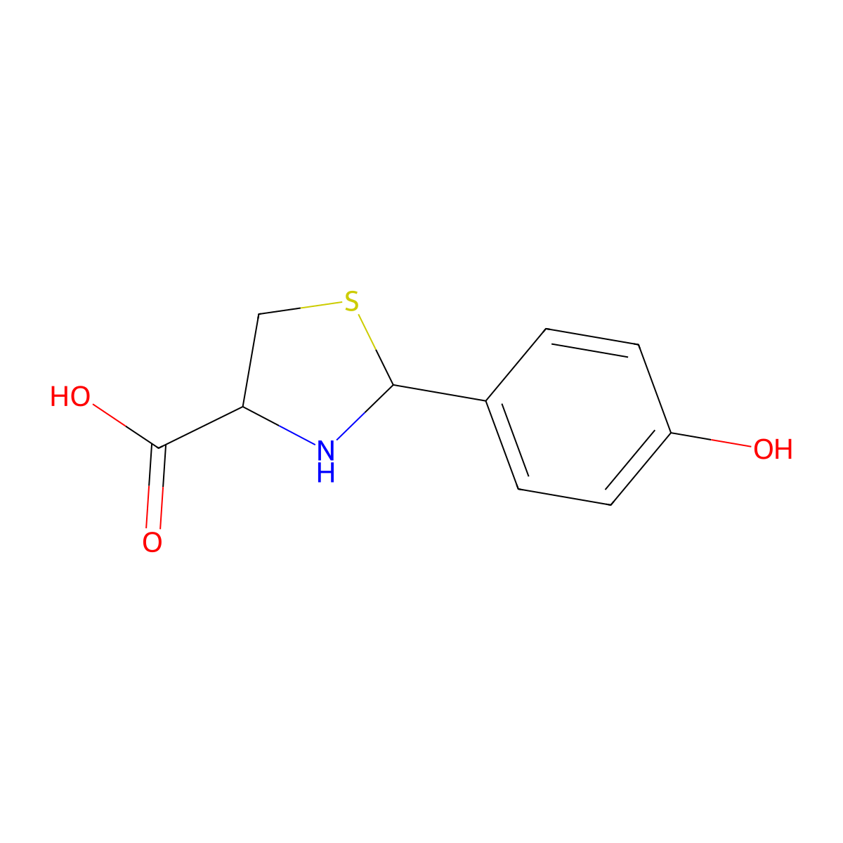 (4R)-2-(4-hydroxyphenyl)-1,3-thiazolidine-4-carboxylic acid molecular structure, CAS 222404-24-2