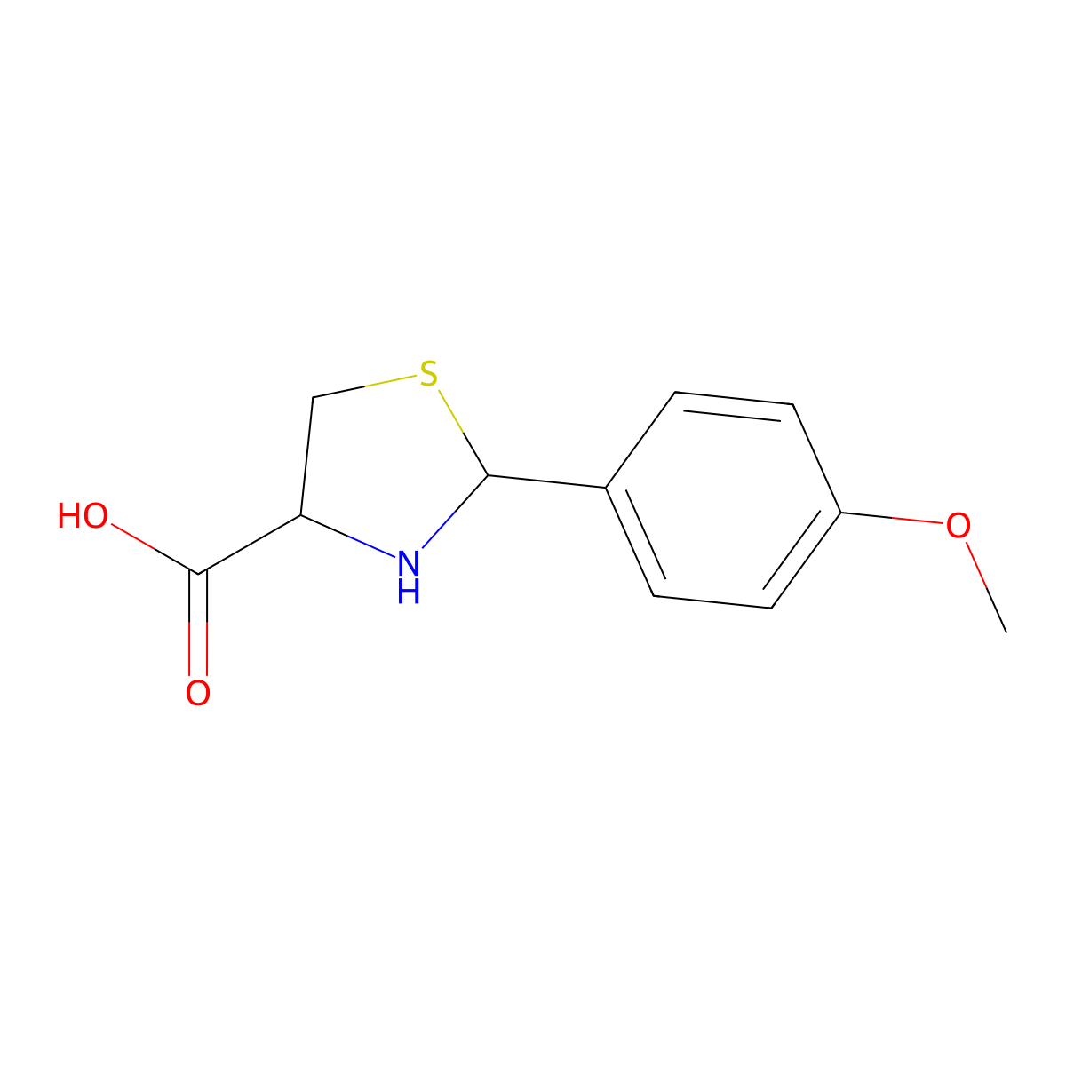 (4R)-2-(4-methoxyphenyl)thiazolidine-4-carboxylic acid molecular structure, CAS 222404-25-3
