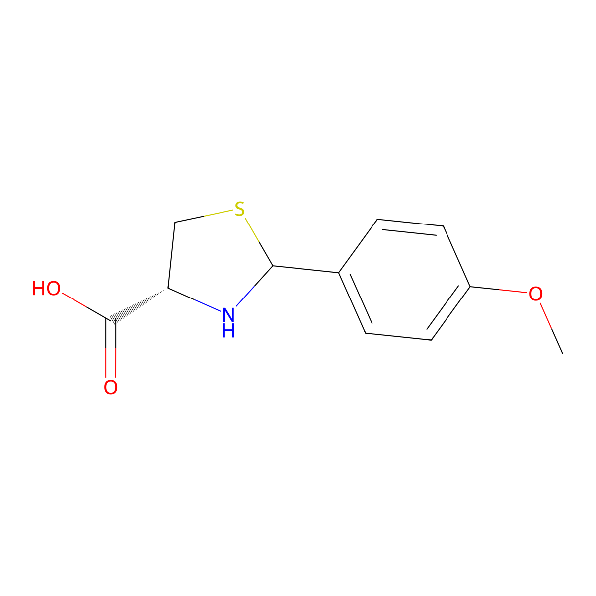 (4R)-2-(4-methoxyphenyl)thiazolidine-4-carboxylic acid molecular structure, CAS 222404-25-3