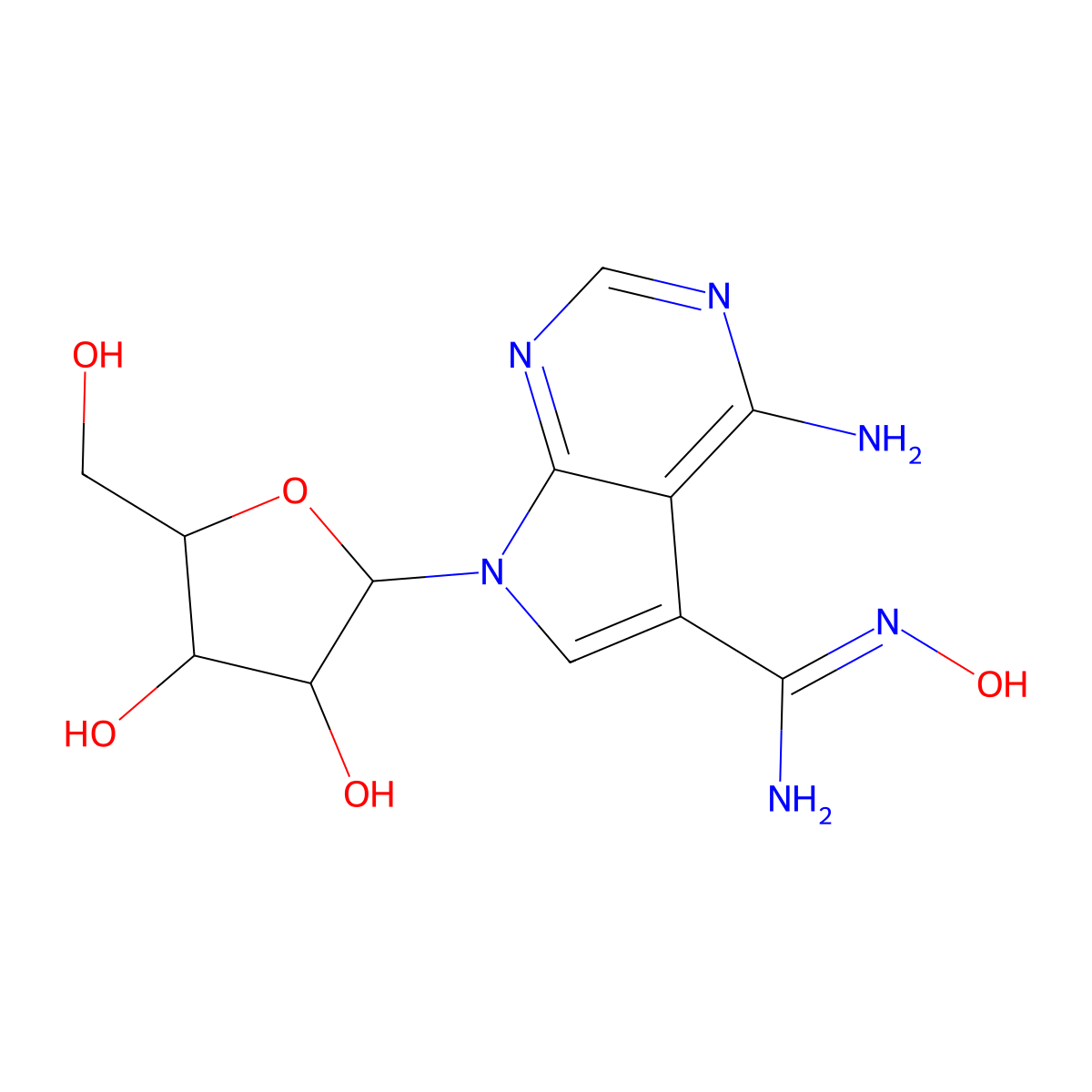 7H-Pyrrolo[2,3-d]pyrimidine-5-carboxamidoxime, 4-amino-7-beta-D-ribo furanosyl- molecular structure, CAS 22242-89-3