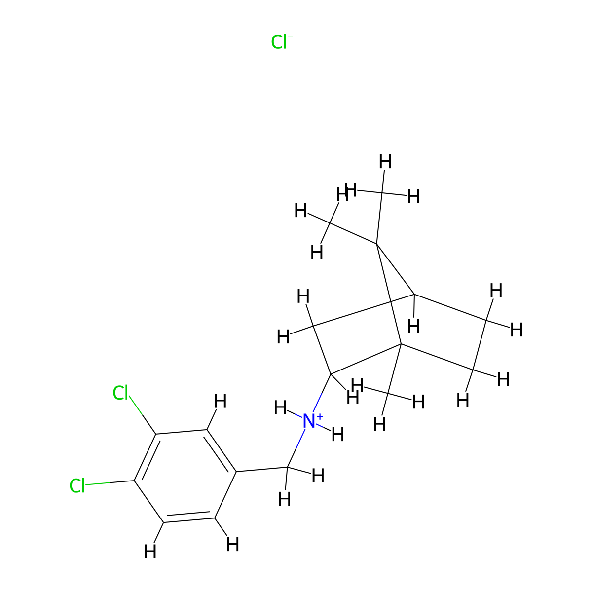 2-Bornanamine, N-(3,4-dichlorobenzyl)-, hydrochloride, endo-(+-)- molecular structure, CAS 22243-57-8