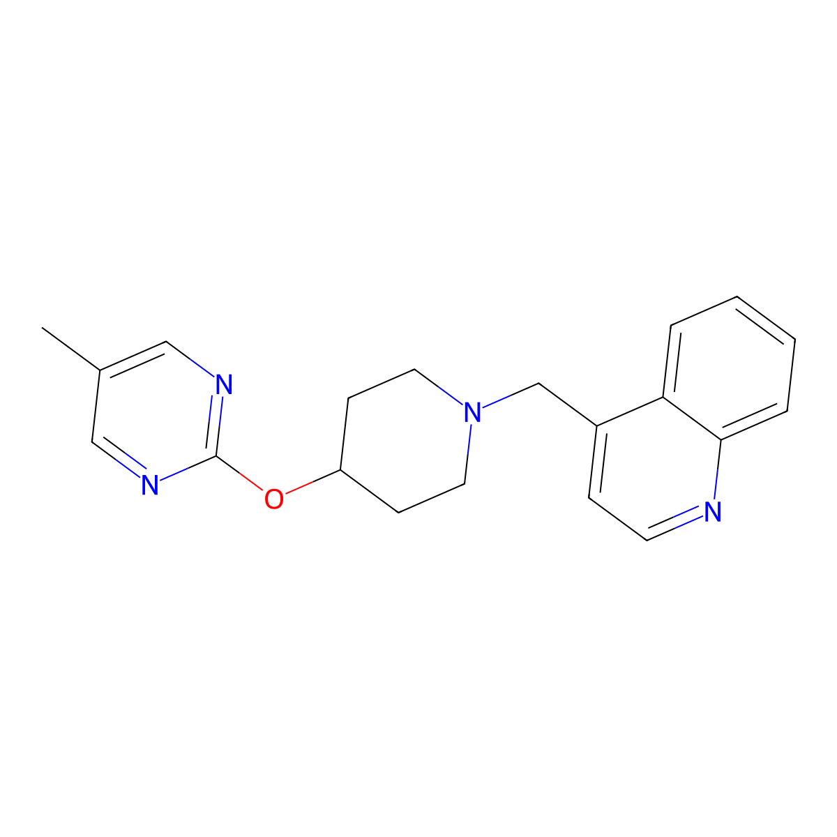 4-({4-[(5-Methylpyrimidin-2-yl)oxy]piperidin-1-yl}methyl)quinoline molecular structure, CAS 2224386-82-5