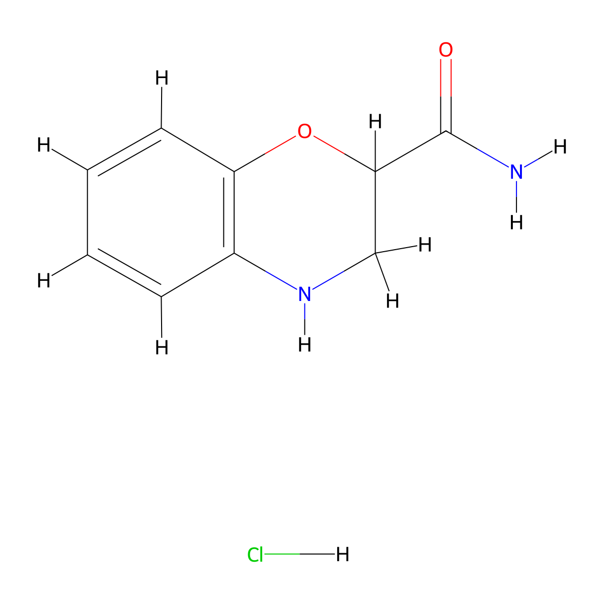 3,4-dihydro-2H-1,4-benzoxazine-2-carboxamide hydrochloride molecular structure, CAS 22244-28-6