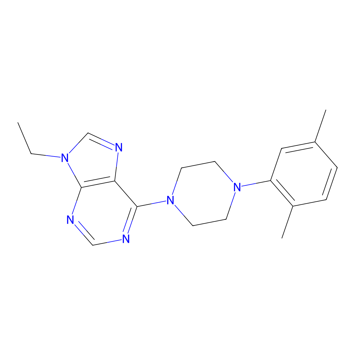 6-[4-(2,5-dimethylphenyl)piperazin-1-yl]-9-ethyl-9H-purine molecular structure, CAS 2224511-89-9