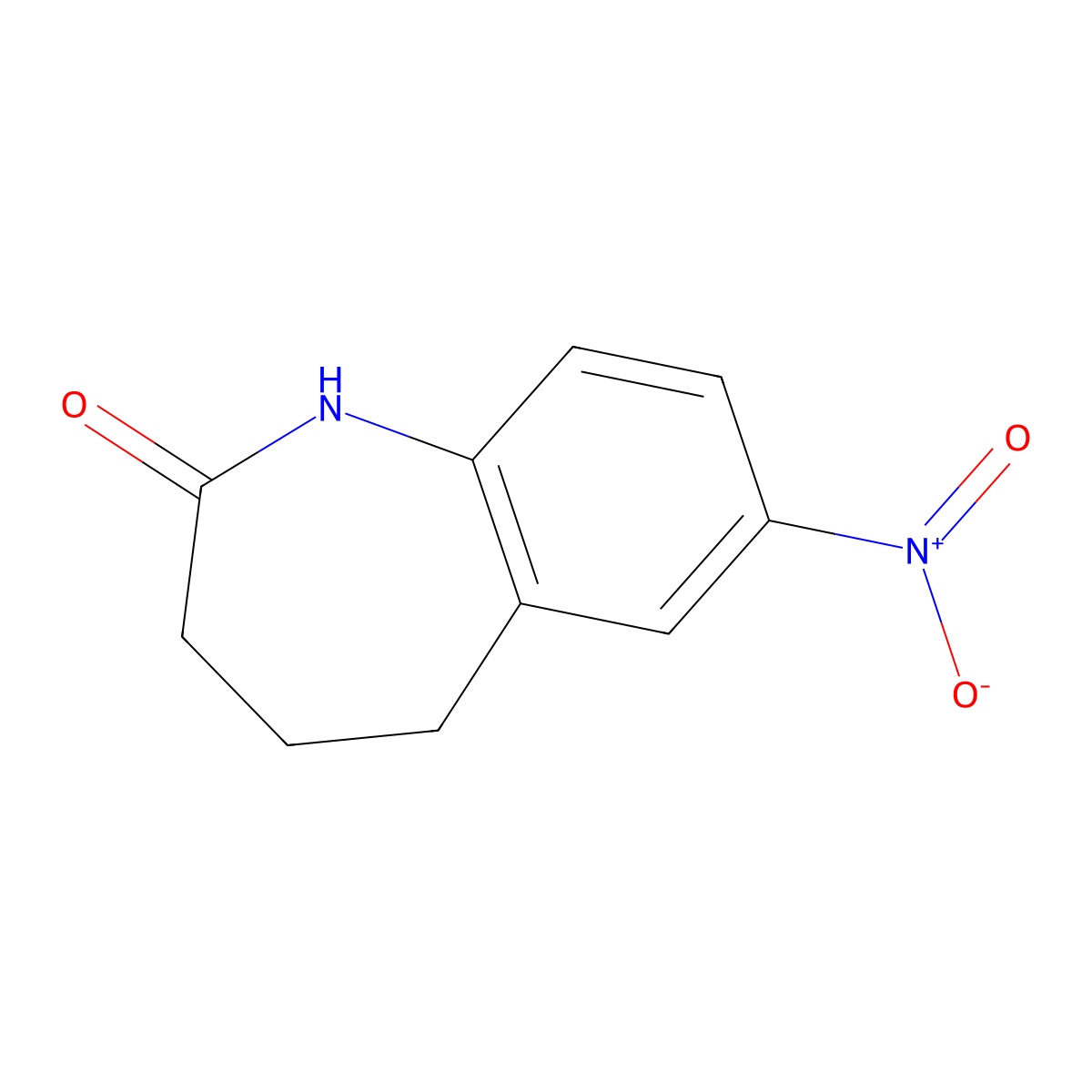 7-nitro-2,3,4,5-tetrahydro-1H-1-benzazepin-2-one molecular structure, CAS 22246-45-3