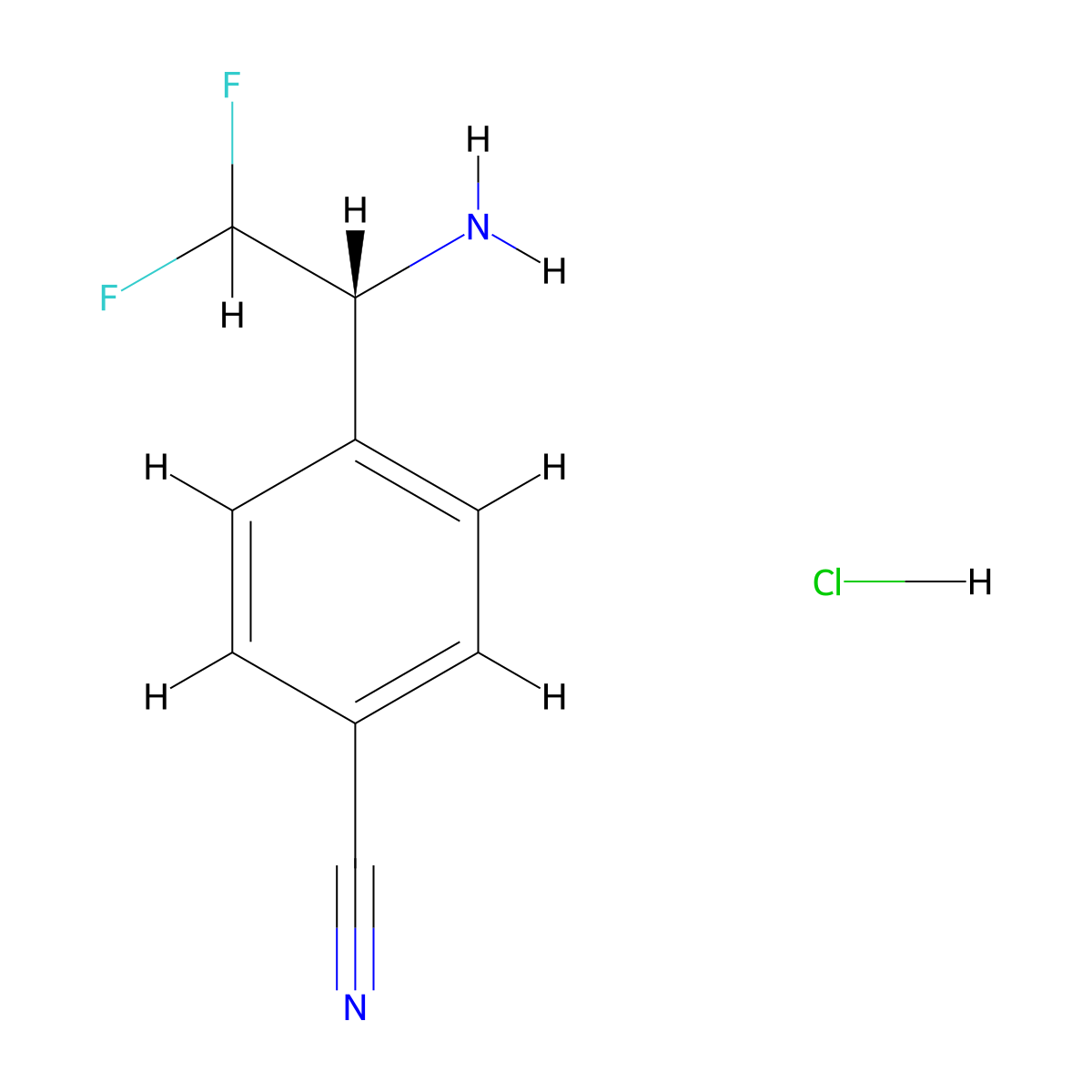 4-[(1R)-1-amino-2,2-difluoroethyl]benzonitrile hydrochloride molecular structure, CAS 2225126-68-9