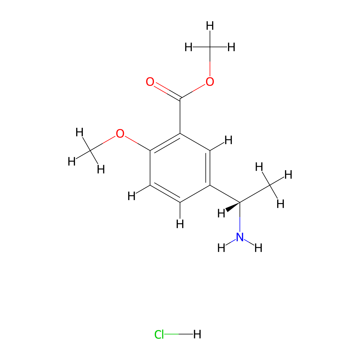 methyl 5-((1S)-1-aminoethyl)-2-methoxybenzoate hydrochloride molecular structure, CAS 2225126-74-7
