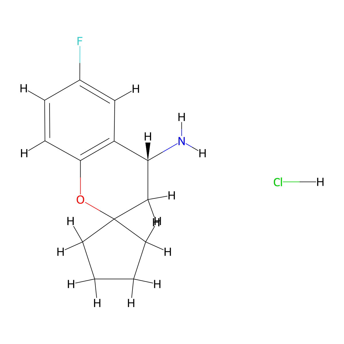 (4R)-6-fluoro-3,4-dihydrospiro[1-benzopyran-2,1'-cyclopentane]-4-amine hydrochloride molecular structure, CAS 2225126-79-2