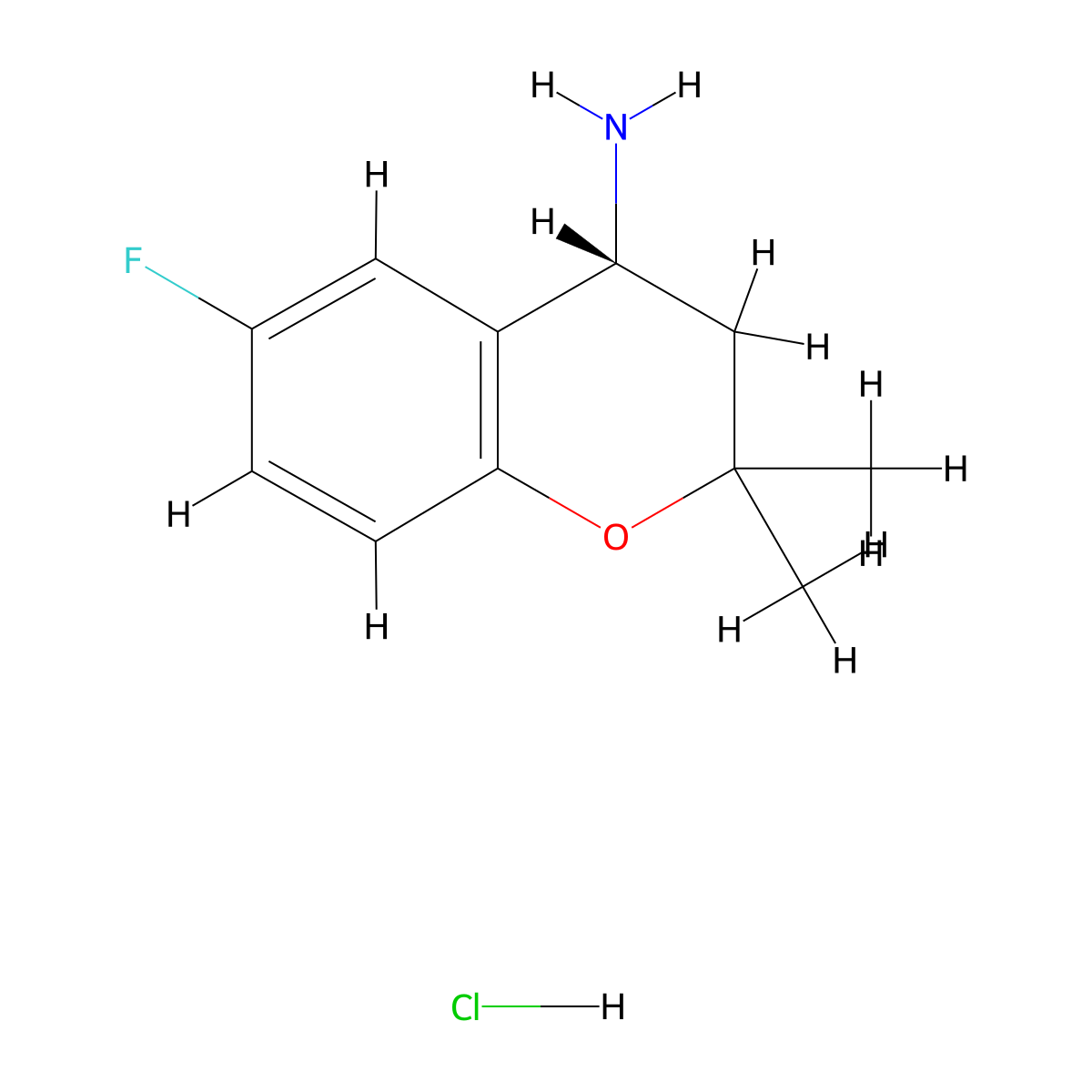 (4R)-6-fluoro-2,2-dimethyl-3,4-dihydro-2H-1-benzopyran-4-amine hydrochloride molecular structure, CAS 2225126-84-9