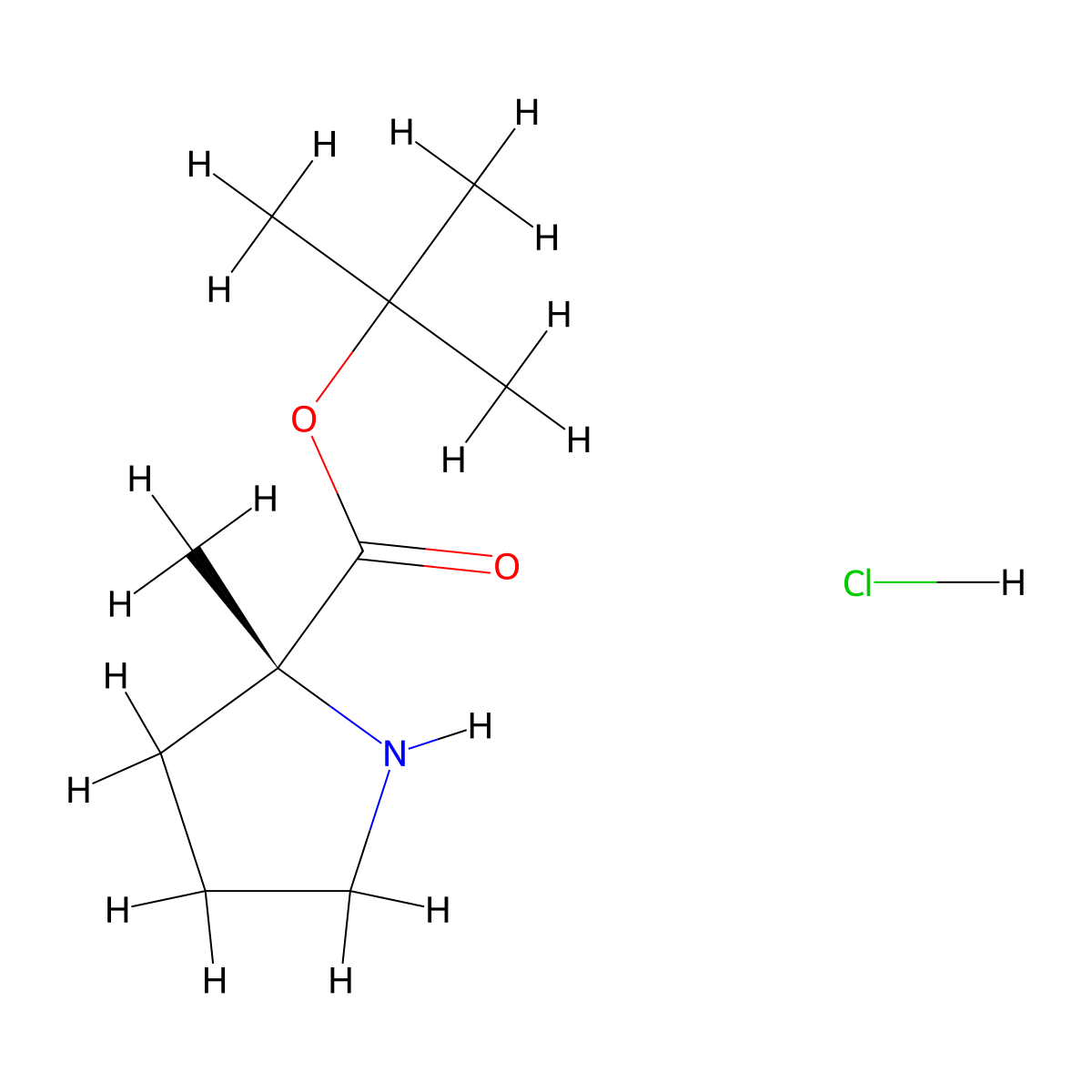 tert-butyl (2R)-2-methylpyrrolidine-2-carboxylate hydrochloride molecular structure, CAS 2225127-01-3