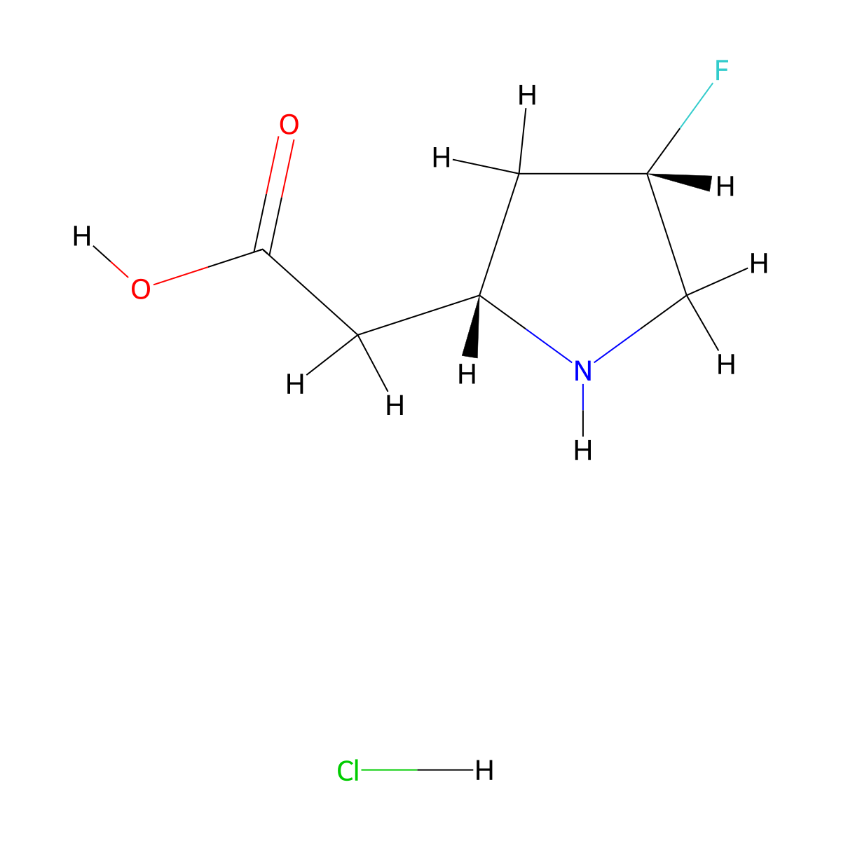 2-((2R,4S)-4-fluoropyrrolidin-2-yl)acetic acid hydrochloride molecular structure, CAS 2225127-04-6