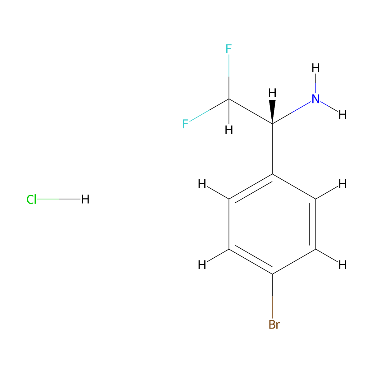 (1R)-1-(4-bromophenyl)-2,2-difluoroethan-1-amine hydrochloride molecular structure, CAS 2225127-09-1